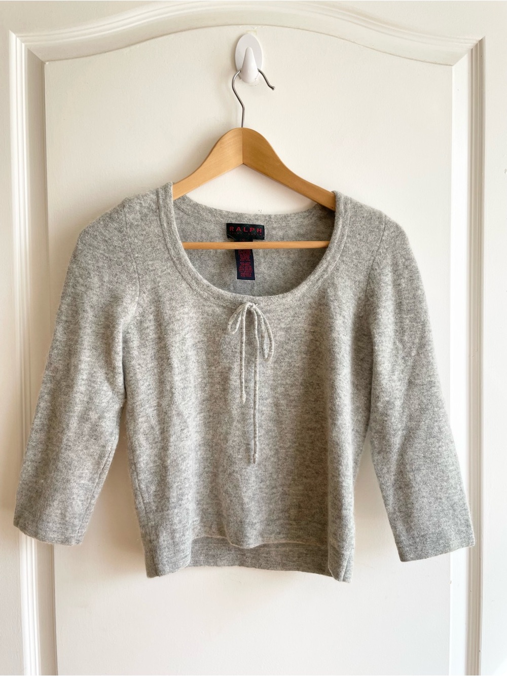 Ralph Lauren Vintage Womens Scoop Neck Bow Detail Sweater S Lambswool Angora